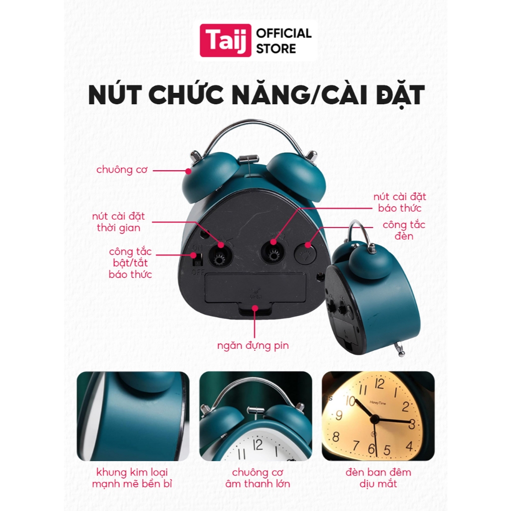 Đồng Hồ Báo Thức, Đồng Hồ Báo Thức Hình Tam Giác Cute Có Hai Chuông Báo Lớn, Kích Thước 3 Inh