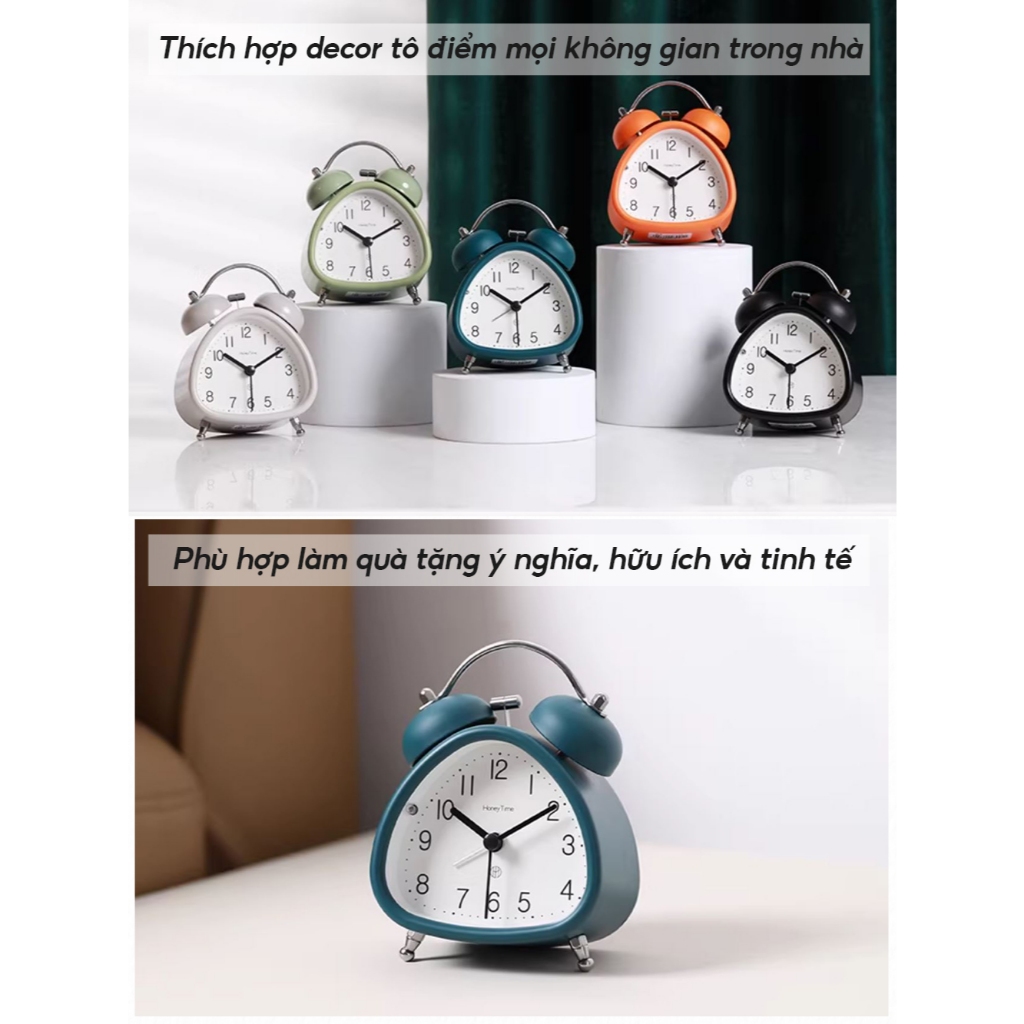 Đồng Hồ Báo Thức, Đồng Hồ Báo Thức Hình Tam Giác Cute Có Hai Chuông Báo Lớn, Kích Thước 3 Inh