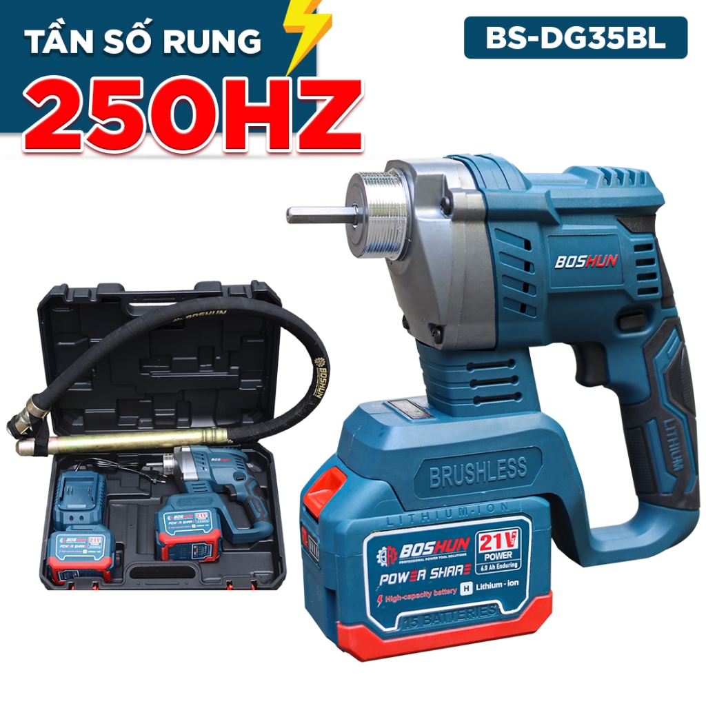 Máy Đầm Dùi Bê Tông Pin Bossun BS-MDD35BL-Chuyên Đầm Dùi, Nén Bê Tông, Bảo Hành Chính Hãng