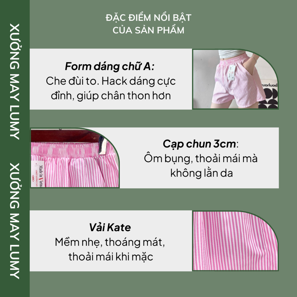 Quần Đùi Kẻ Sọc Nữ, Quần Sooc Ngủ Mặc Ở Nhà Vải Kate Mềm Mịn Thoáng Mát-QK001