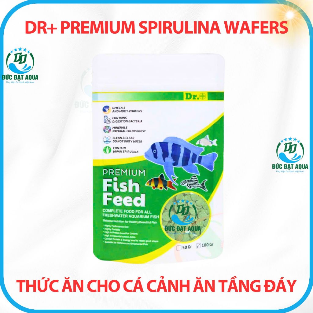 Thức ăn cho cá, ăn tầng đáy không làm đục nước cá biển, và nước ngọt Dr+ Premium Spirulina Wafers 2