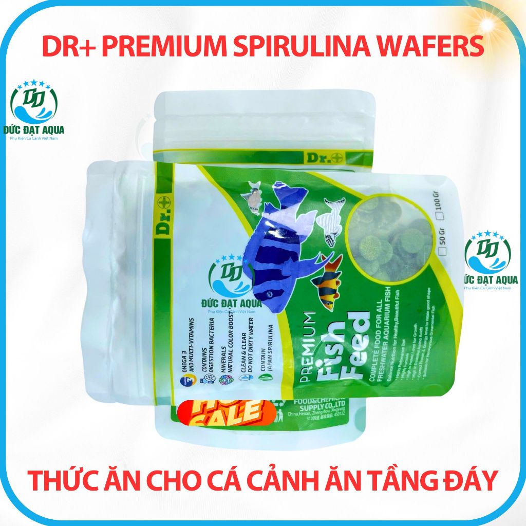 Thức ăn cho cá, ăn tầng đáy không làm đục nước cá biển, và nước ngọt Dr+ Premium Spirulina Wafers 7