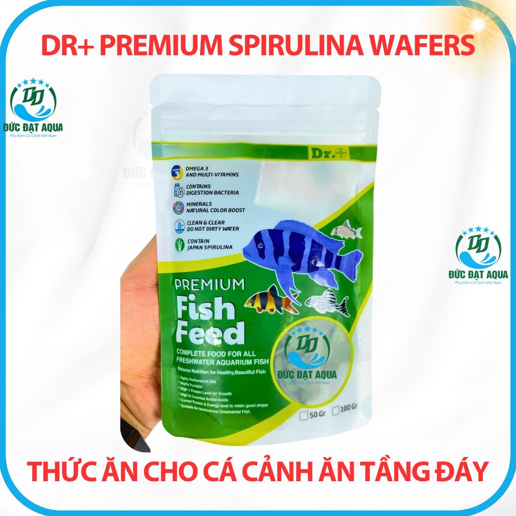 Thức ăn cho cá, ăn tầng đáy không làm đục nước cá biển, và nước ngọt Dr+ Premium Spirulina Wafers 8
