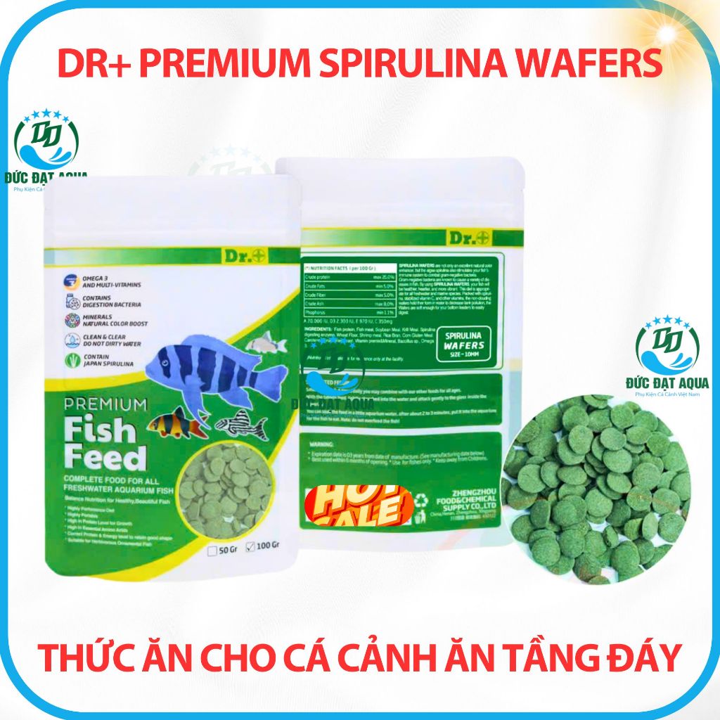 Thức ăn cho cá, ăn tầng đáy không làm đục nước cá biển, và nước ngọt Dr+ Premium Spirulina Wafers 4