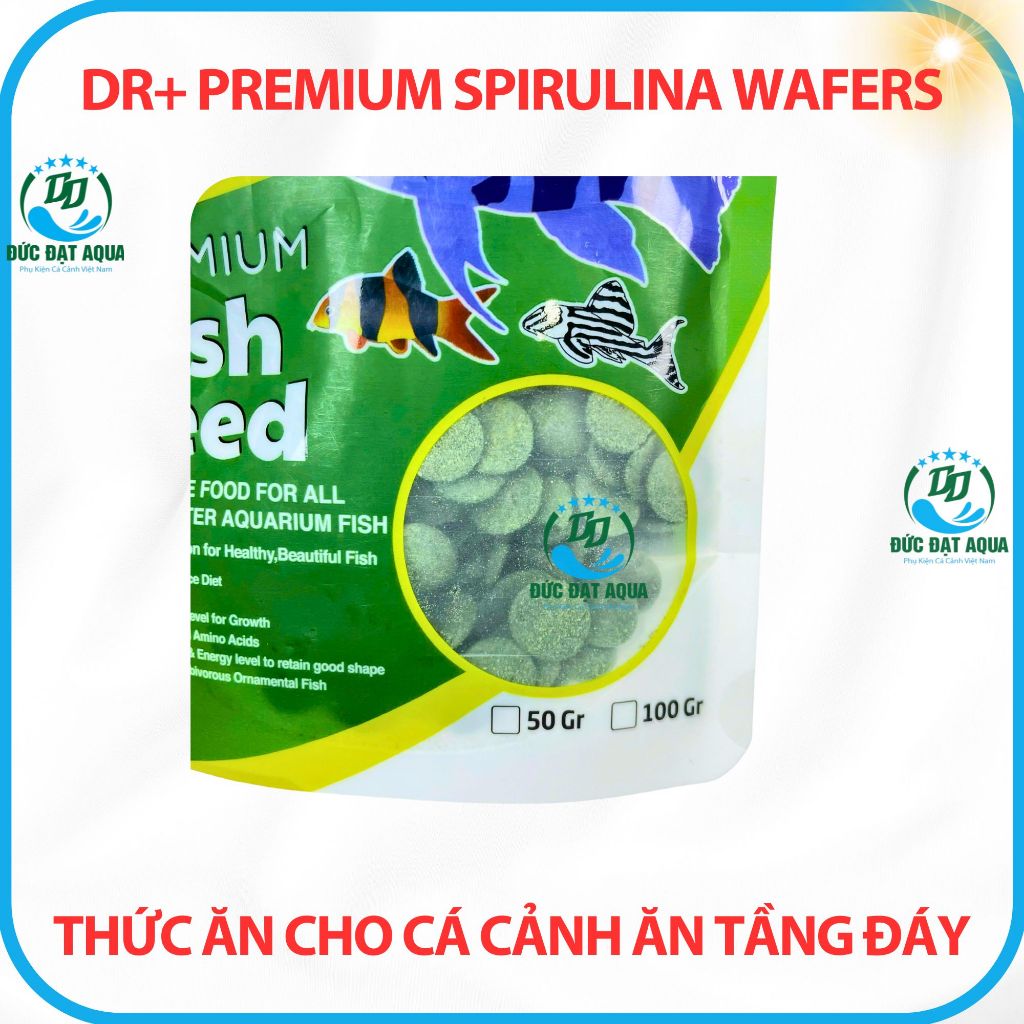 Thức ăn cho cá, ăn tầng đáy không làm đục nước cá biển, và nước ngọt Dr+ Premium Spirulina Wafers 6
