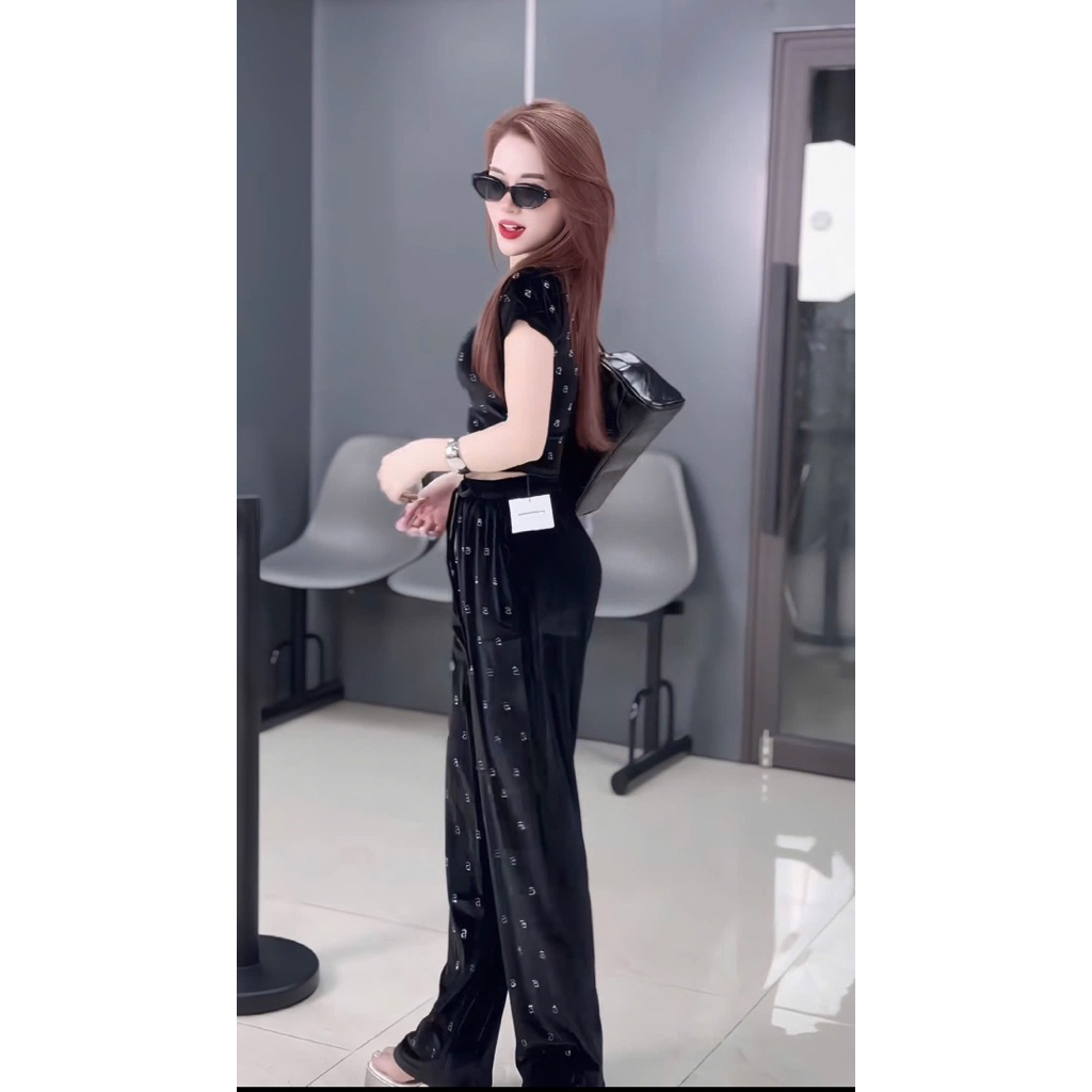 GG39- sét bộ nhung chữ a, áo nhung croptop full chữ a mix quân nhung đang dài