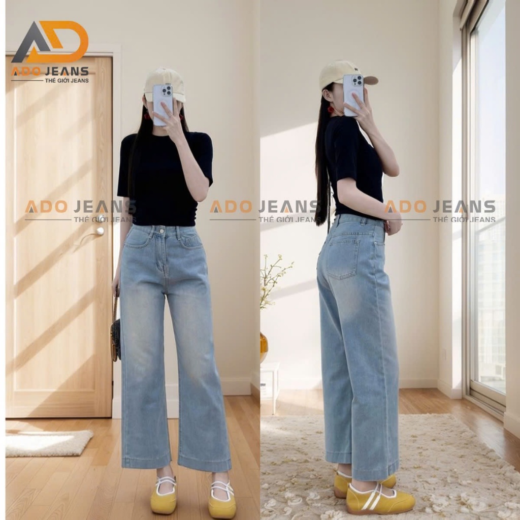(90cm) Quần jean dài nữ ống đứng lưng cao, chất jean cao cấp ADO JEAN (DJ90)
