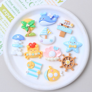 Set 14 Sticker, Charm 3D chủ đề Bãi Biển DIY Mita gắn Dép Sục, Cá Sấu JB-70
