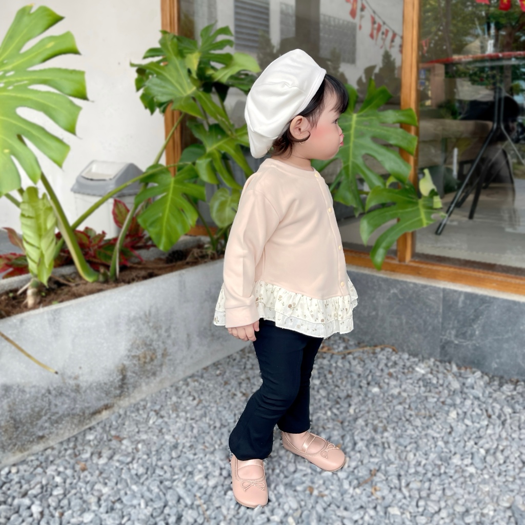 Áo Khoác Bé Gái Phối Bèo Nỉ Bông Giữ Ấm Mùa Đông – Phong Cách Hàn – Size 6M-3Y | QA229