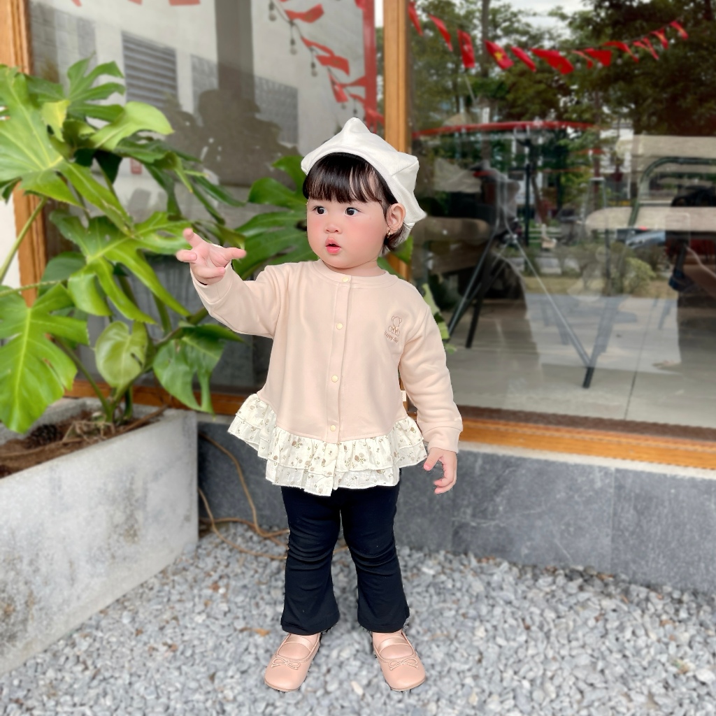 Áo Khoác Bé Gái Phối Bèo Nỉ Bông Giữ Ấm Mùa Đông – Phong Cách Hàn – Size 6M-3Y | QA229
