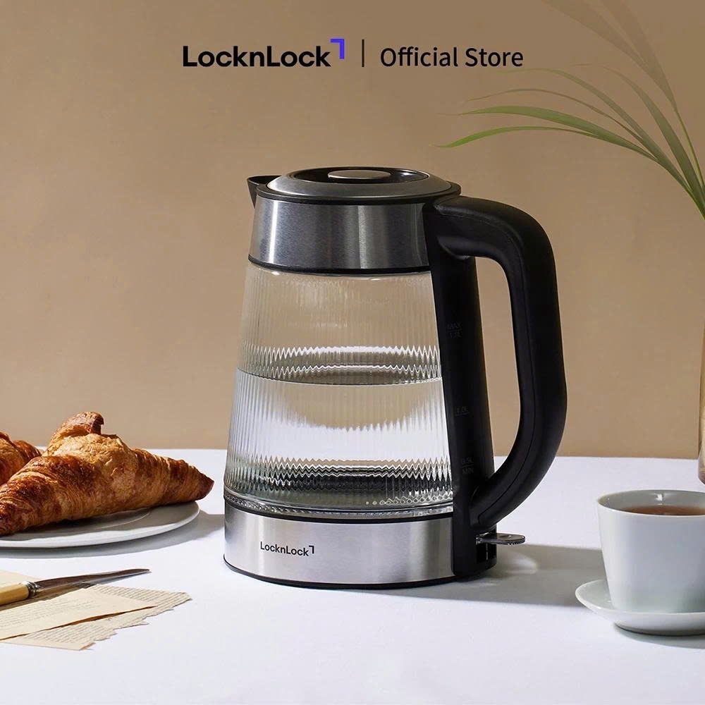 Ấm Đun Siêu Tốc Bằng Thủy Tinh LocknLock Glass Electric Kettle EJK256BLK - 1.8L, Có Đèn Led, Lưới Lọc - K-MALL