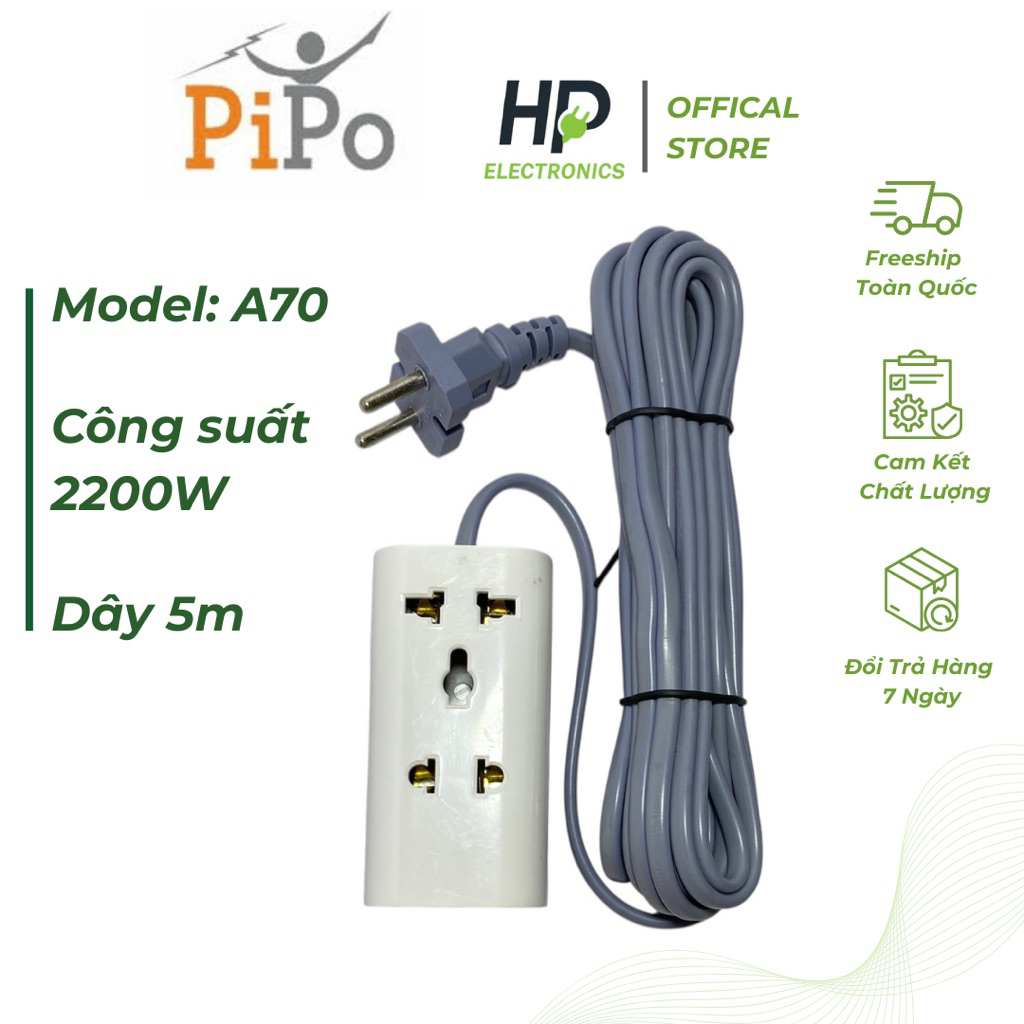 Ổ cắm điện du lịch đa năng PiPO cao cấp 2ổ / 3ổ tiện dây 3M/5M chịu tải 2200W tiện lợi, dễ mang theo