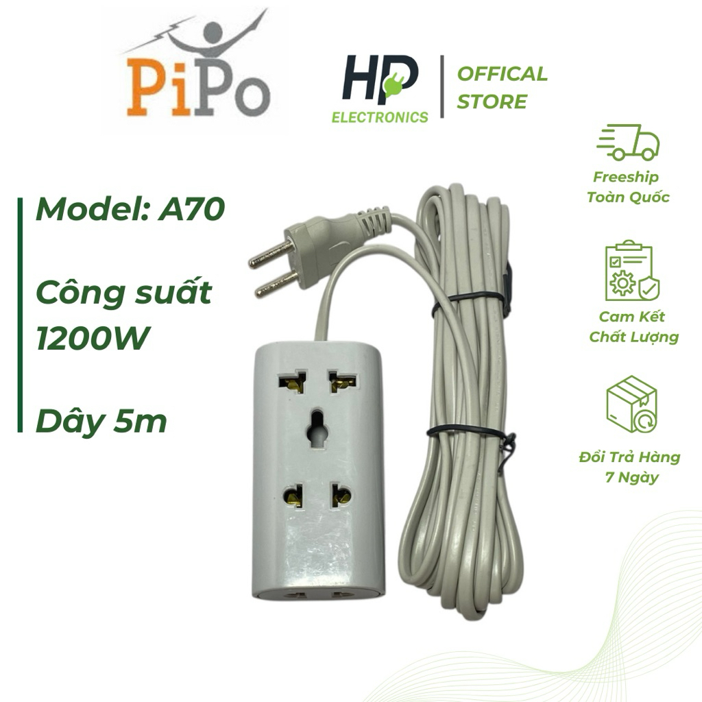 Ổ cắm điện du lịch đa năng PiPO cao cấp 2ổ / 3ổ tiện dây 3M/5M chịu tải 2200W tiện lợi, dễ mang theo