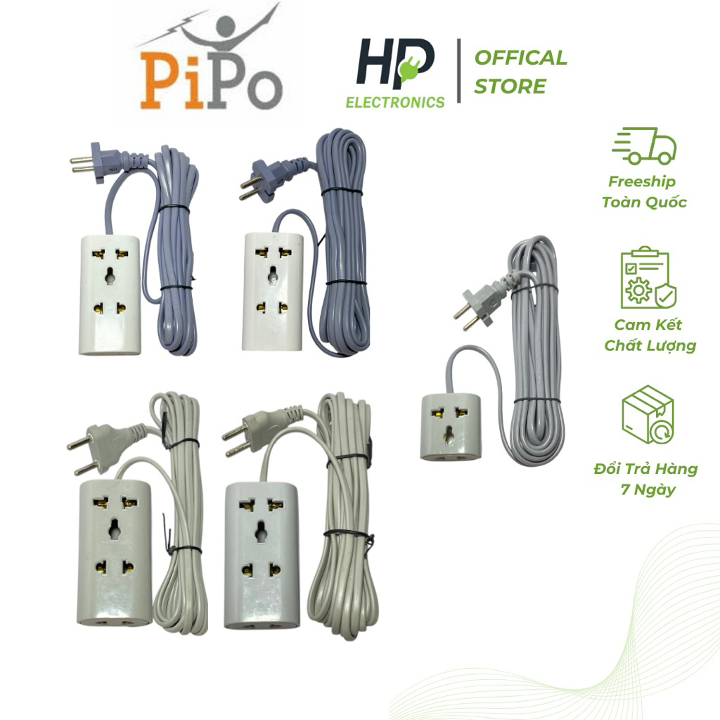 Ổ cắm điện du lịch đa năng PiPO cao cấp 2ổ / 3ổ tiện dây 3M/5M chịu tải 2200W tiện lợi, dễ mang theo