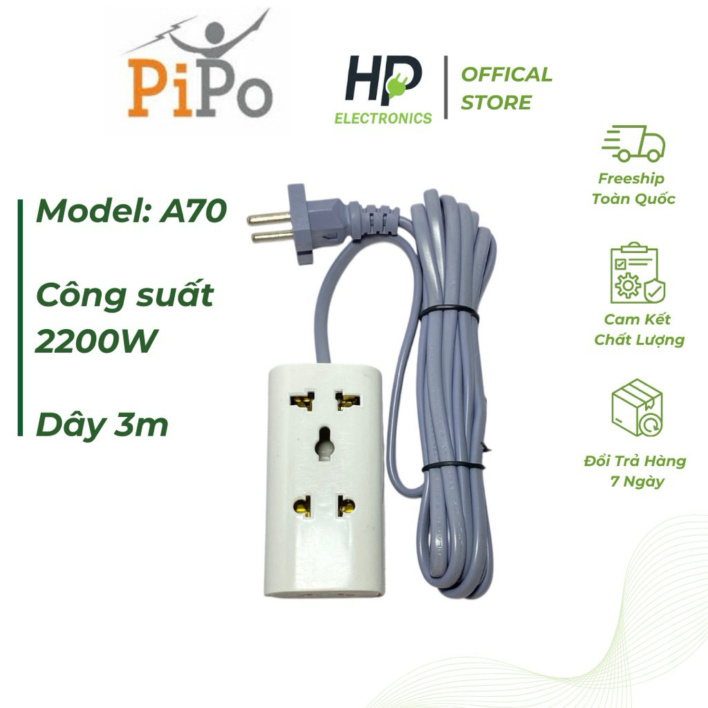 Ổ cắm điện du lịch đa năng PiPO cao cấp 2ổ / 3ổ tiện dây 3M/5M chịu tải 2200W tiện lợi, dễ mang theo