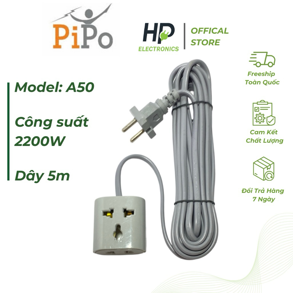 Ổ cắm điện du lịch đa năng PiPO cao cấp 2ổ / 3ổ tiện dây 3M/5M chịu tải 2200W tiện lợi, dễ mang theo