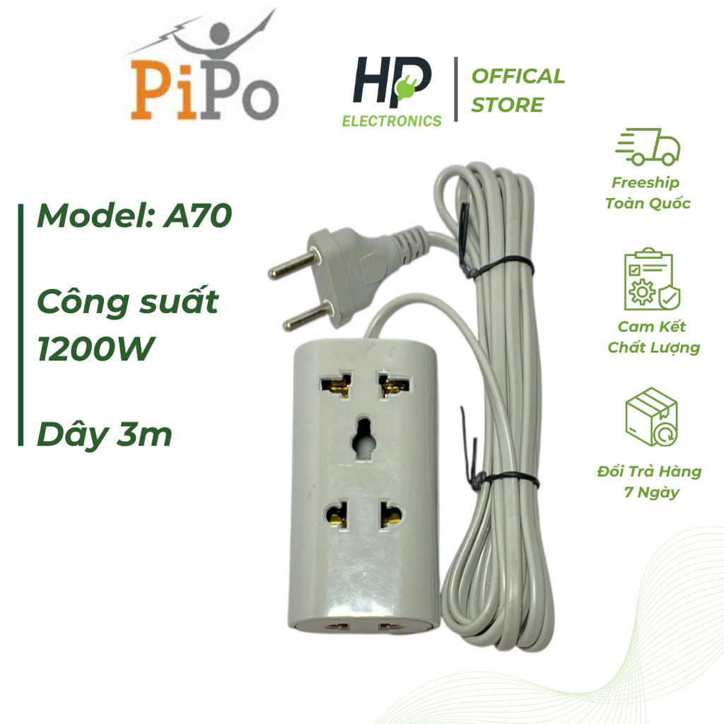 Ổ cắm điện du lịch đa năng PiPO cao cấp 2ổ / 3ổ tiện dây 3M/5M chịu tải 2200W tiện lợi, dễ mang theo
