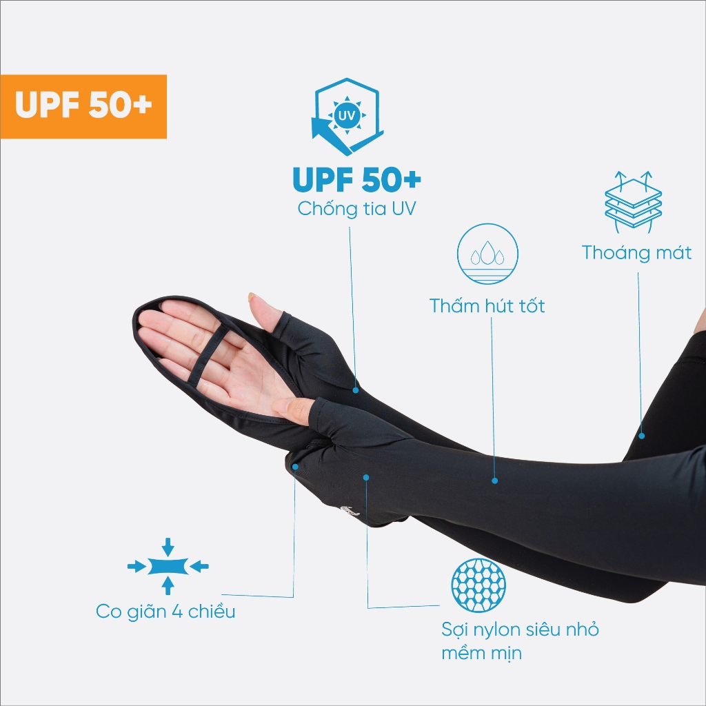 Găng Tay Chống Nắng Unicare UPF50+ – Chống Tia UV, Mát Lạnh, Co Giãn, Thoáng Khí, Unisex