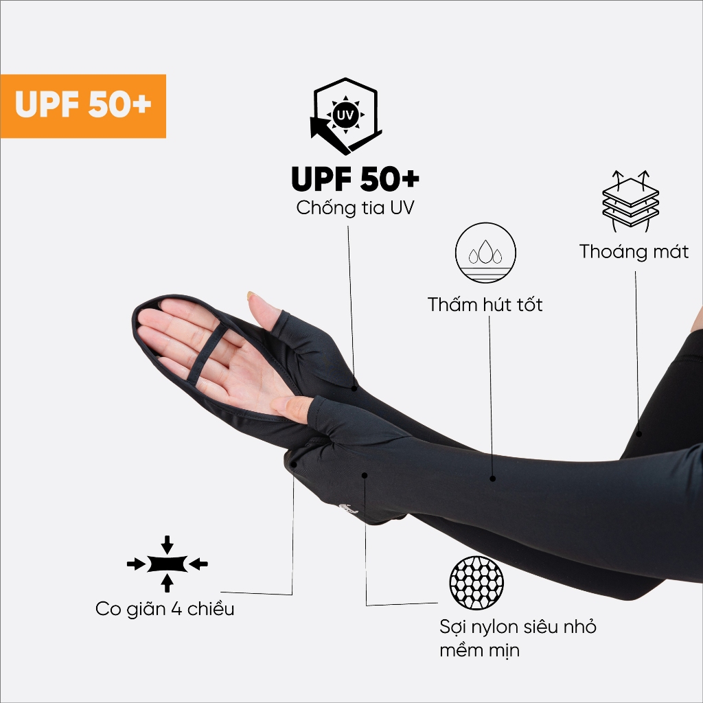 Găng Tay Chống Nắng Unicare UPF50+ – Chống Tia UV, Mát Lạnh, Co Giãn, Thoáng Khí, Unisex