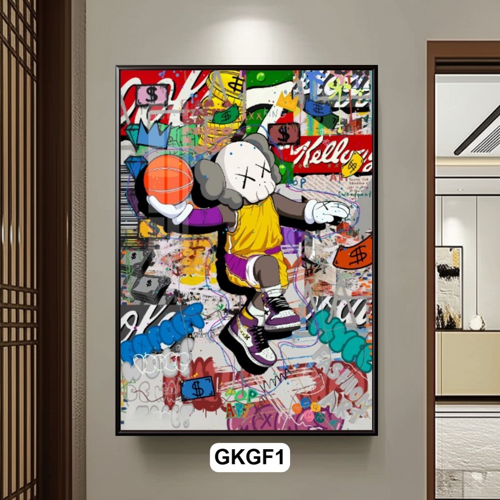 Tranh Gấu Kaws Phong Cách Pop Art Graffiti - Tranh Gấu Kaws Tráng Gương Có Khung Decor Phòng Khách, Góc Gaming