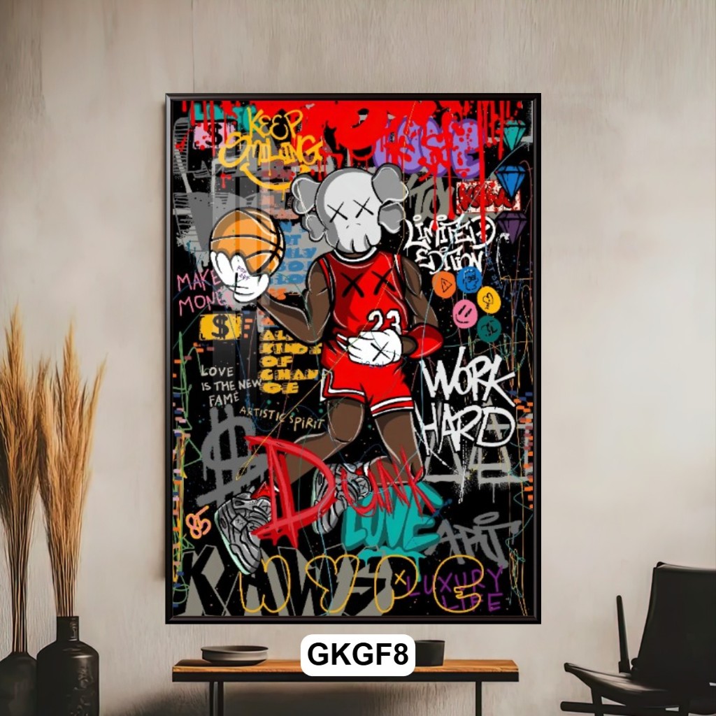 Tranh Gấu Kaws Phong Cách Pop Art Graffiti - Tranh Gấu Kaws Tráng Gương Có Khung Decor Phòng Khách, Góc Gaming