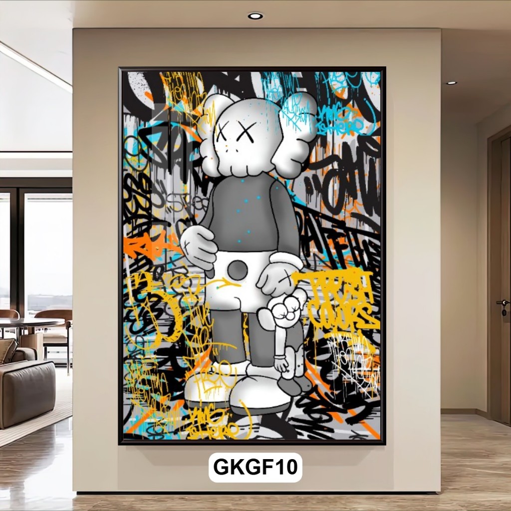 Tranh Gấu Kaws Phong Cách Pop Art Graffiti - Tranh Gấu Kaws Tráng Gương Có Khung Decor Phòng Khách, Góc Gaming
