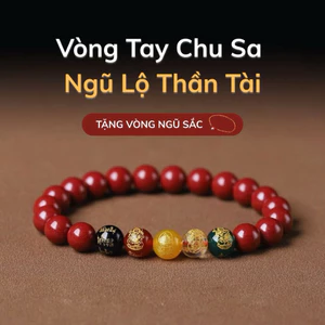 Vòng Tay Chu Sa Ngũ Lộ Thần Tài Đã Khai Quang Kèm Túi Gấm Đựng