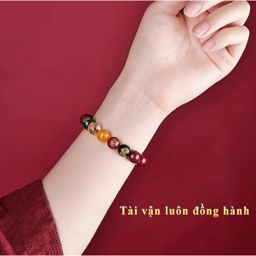 [Tặng Vòng Ngũ Sắc + Rùa Vàng] Vòng Tay Chu Sa Ngũ Lộ Thần Tài Đã Khai Quang Kèm Túi Gấm Đựng
