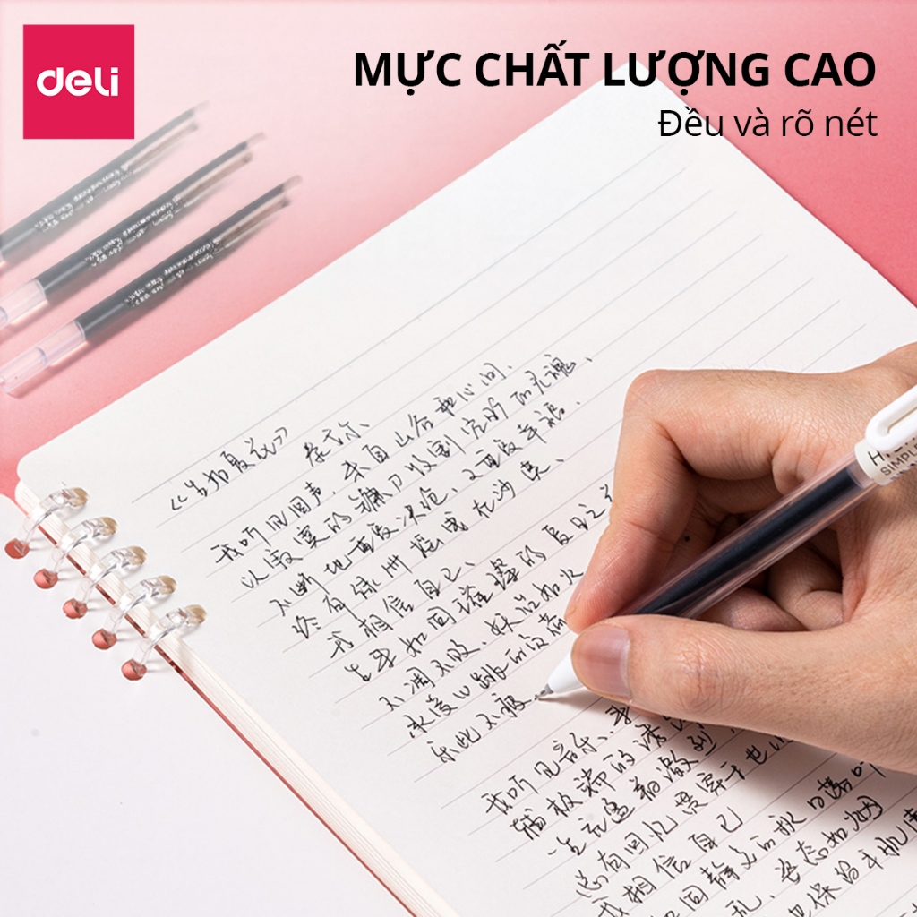 [NGÒI SIÊU MƯỢT] Combo 10 20 Ruột Bút Gel Deli Mực Đen Siêu Mượt Nhanh Khô Ngòi ST 0.5mm Bi Kép Nâng Cấp