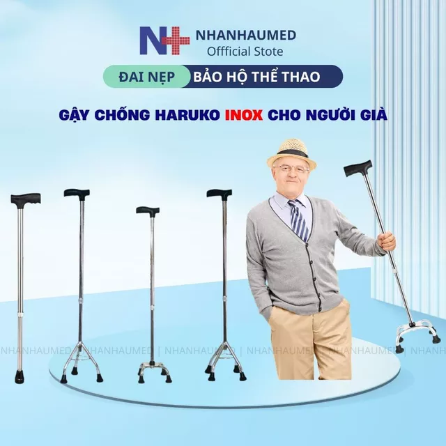 Gậy Chống Inox Cho Người Già Gậy 1 Chân 3 Chân 4 Chân Haruko Gậy Chống Cho Người Già Hỗ Trợ Đi Lại