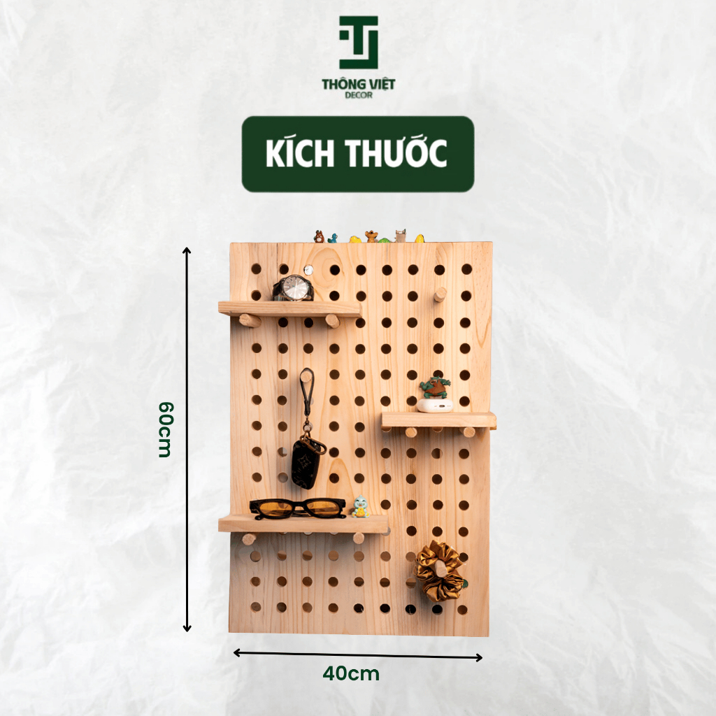 [TV-D010]Bảng Gỗ Trang Trí Để Ảnh, Giá Gỗ Decor Pegboard Treo Tường Đa Năng Kèm Kệ Mini