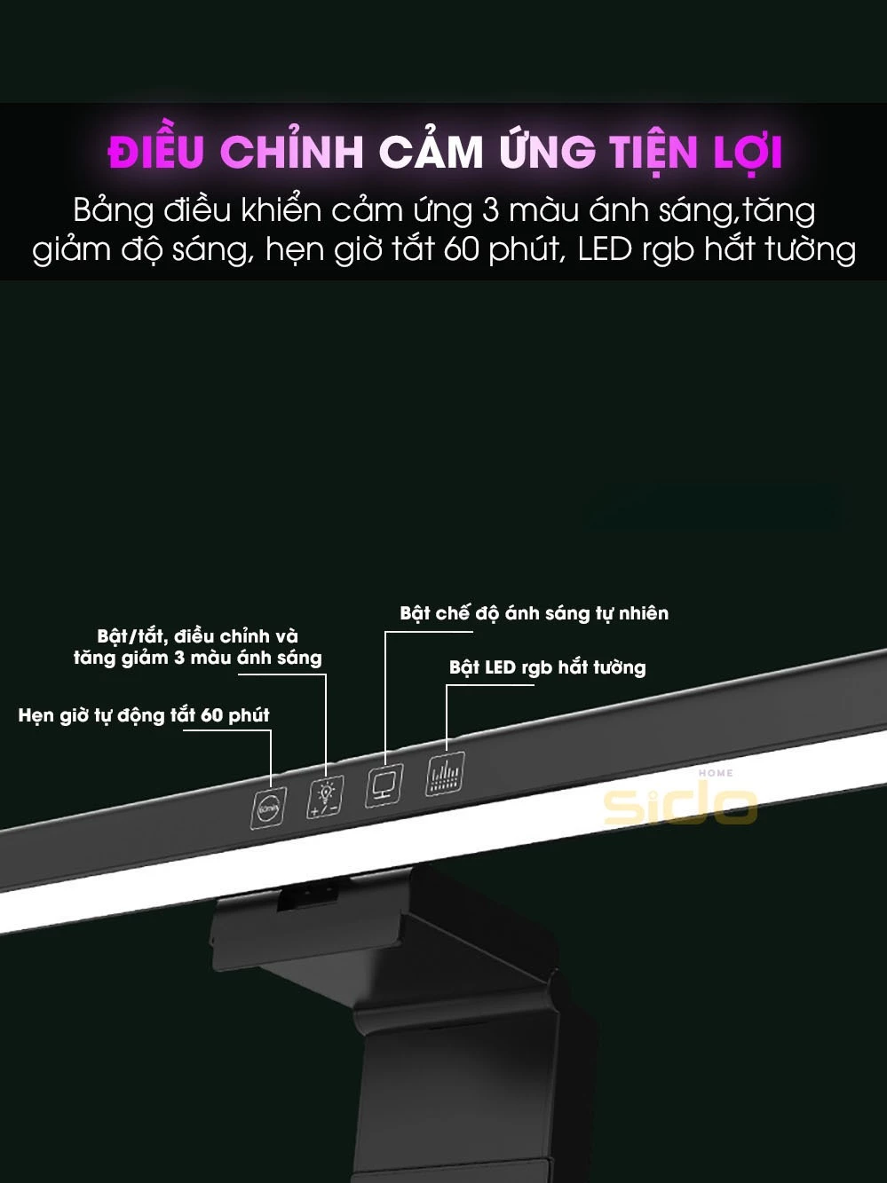 Đèn màn hình máy tính Sidohome SG301 đèn treo màn hình pc laptop led RGB cảm ứng 3 màu ánh sáng