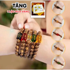 Vòng Tay Trầm Hương Đơn Size 8Li Mix Charm Theo Mệnh - Kèm Túi Gấm Đựng Vòng Phụ Kiện