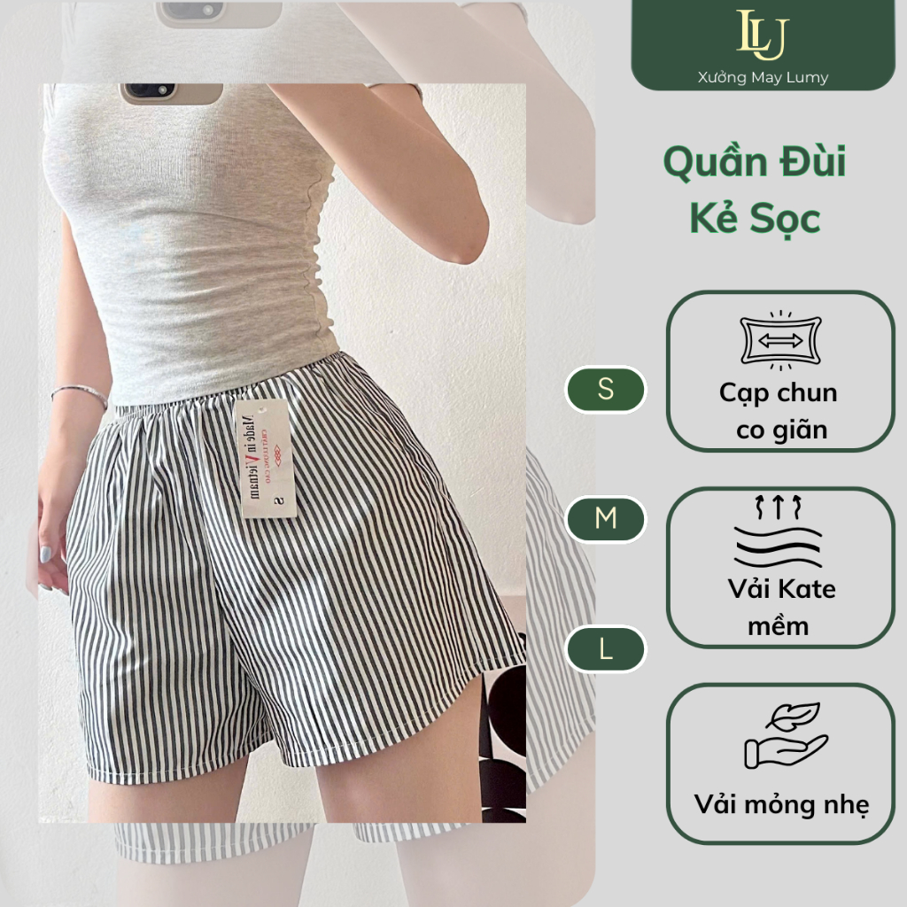 Quần Đùi Kẻ Sọc Nữ, Quần Sooc Ngủ Mặc Ở Nhà Vải Kate Mềm Mịn Thoáng Mát-QK001