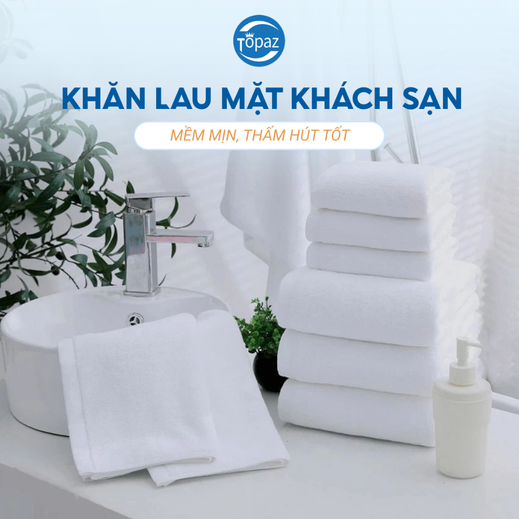 Khăn lau mặt TOPAZ vải cotton thấm hút tốt chuyên dùng cho khách sạn 5 sao kích cỡ 34cm x 70cm  nặng 130g