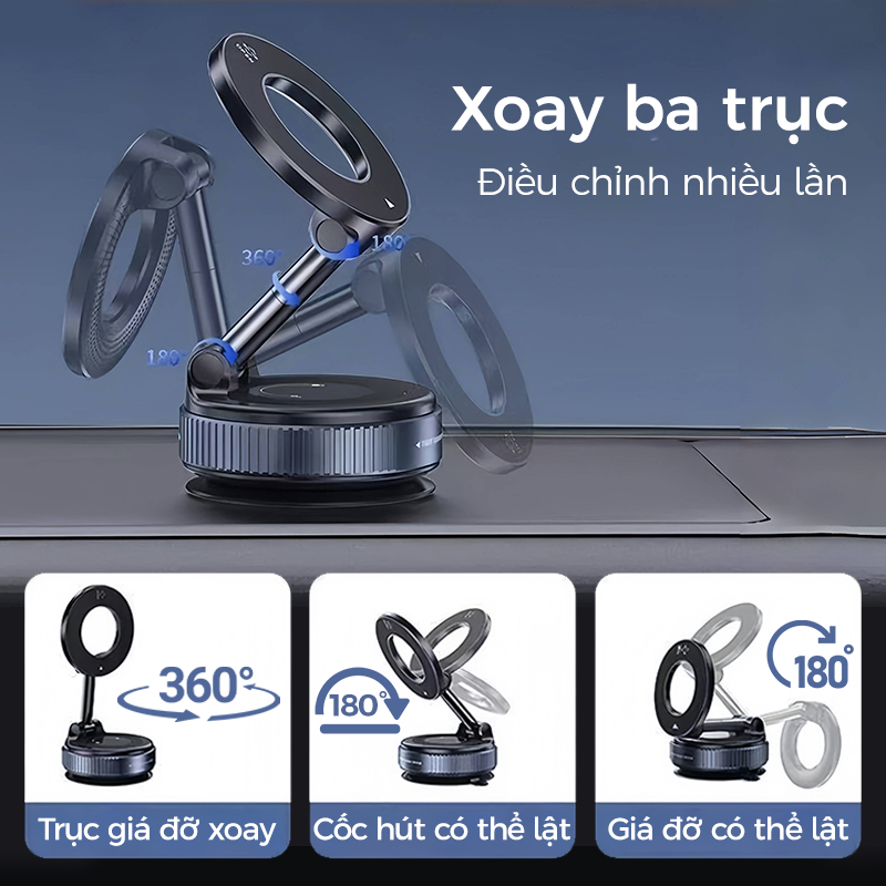 Giá đỡ điện thoại từ tính, cốc từ tính xoay 360°, thích hợp cho bảng điều khiển, cửa sổ ô tô, máy tính để bàn và phòng