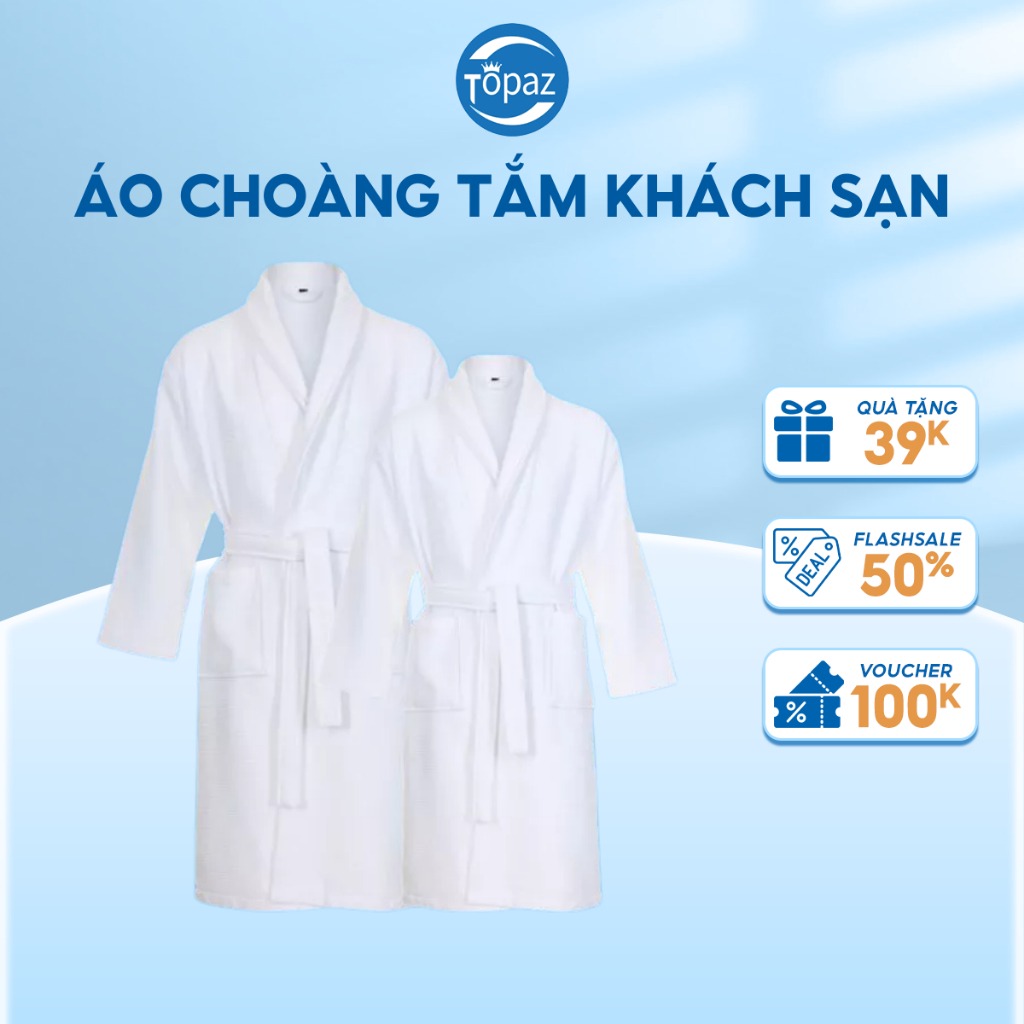 Áo choàng tắm tổ ong khách sạn TOPAZ cao cấp màu trắng chất liệu cotton siêu thấm hút sang trọng tiêu chuẩn khách sạn 5*