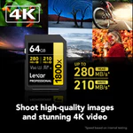 Thẻ nhớ SDXC Lexar 1800x  UHS-II 64GB 128GB 256GB, tốc độ 280MB/s cho máy ảnh, máy quay — ảnh 7