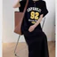 Đầm thun cotton basic đen xám Váy thun suông dáng dài xẻ tà form rộng không cổ cộc tay số 92 thể thao bóng rổ T1293G