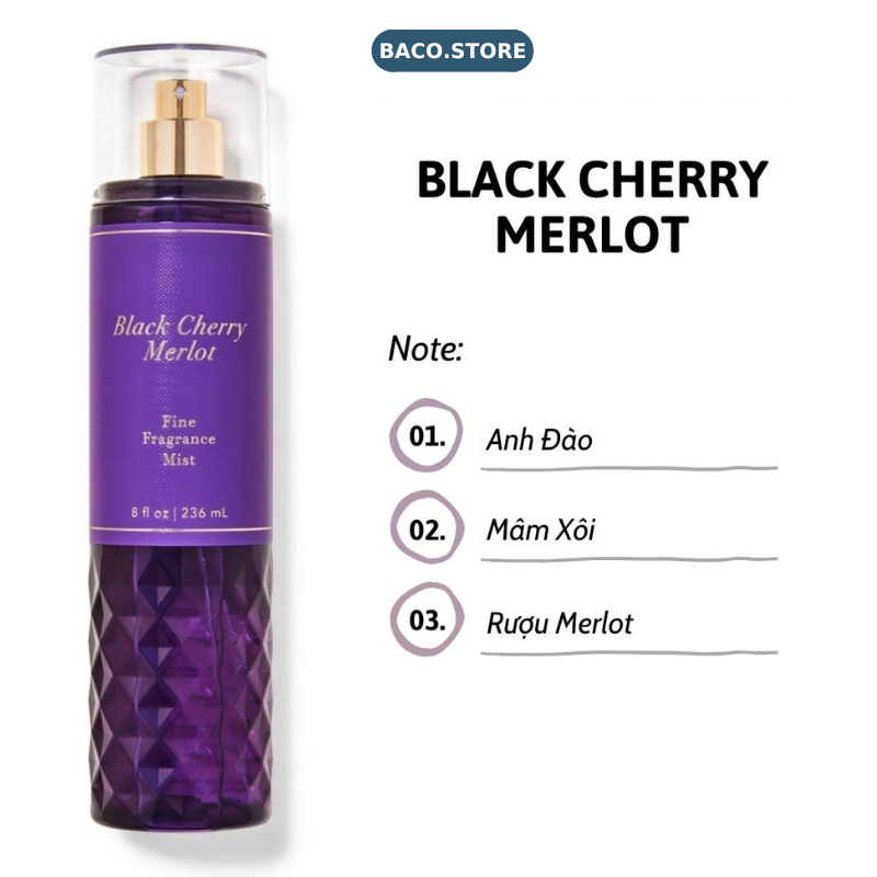body mist, Xịt thơm toàn thân Black Cherry merlot 236ml Cá tính, Quyến Rũ