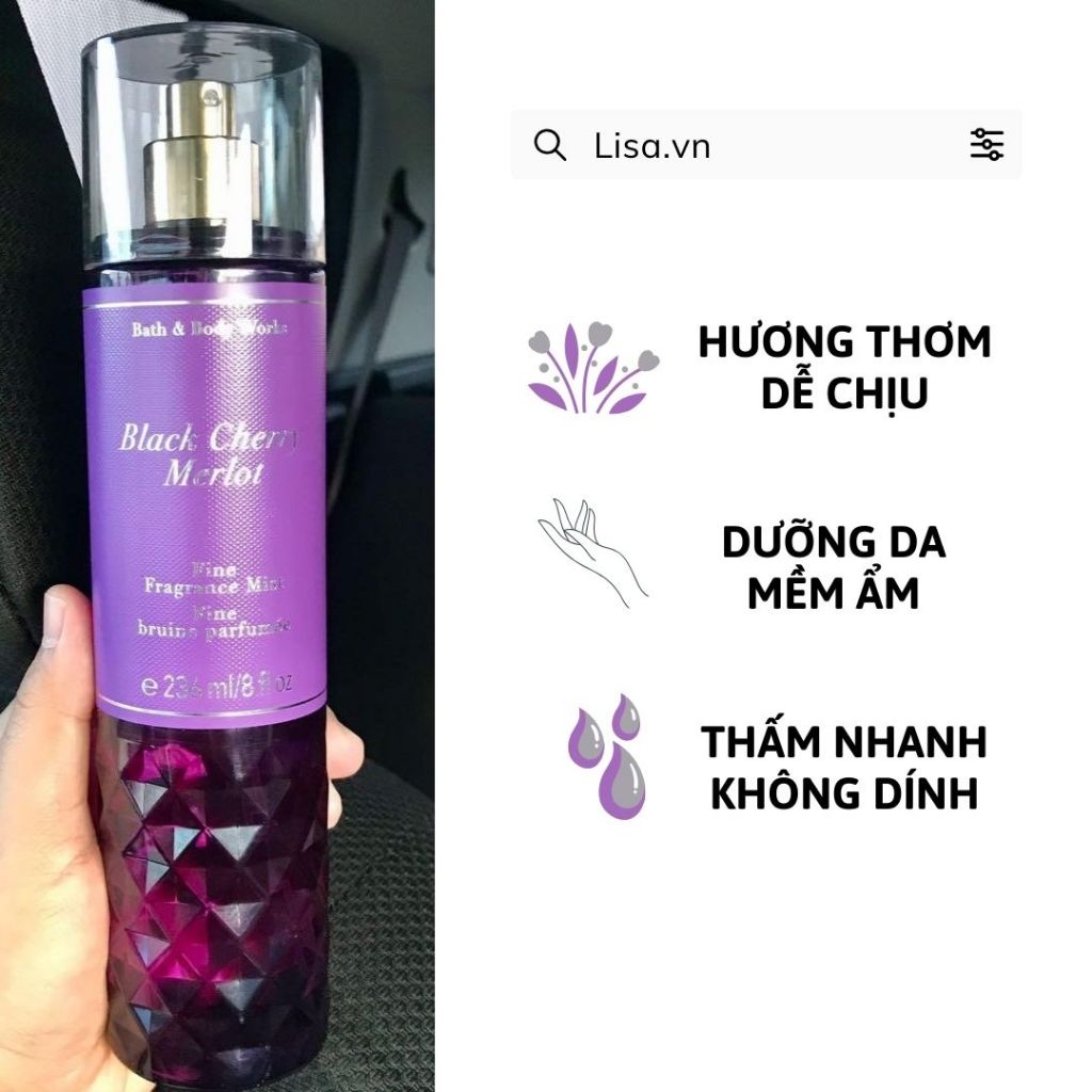 body mist, Xịt thơm toàn thân Black Cherry merlot 236ml Cá tính, Quyến Rũ