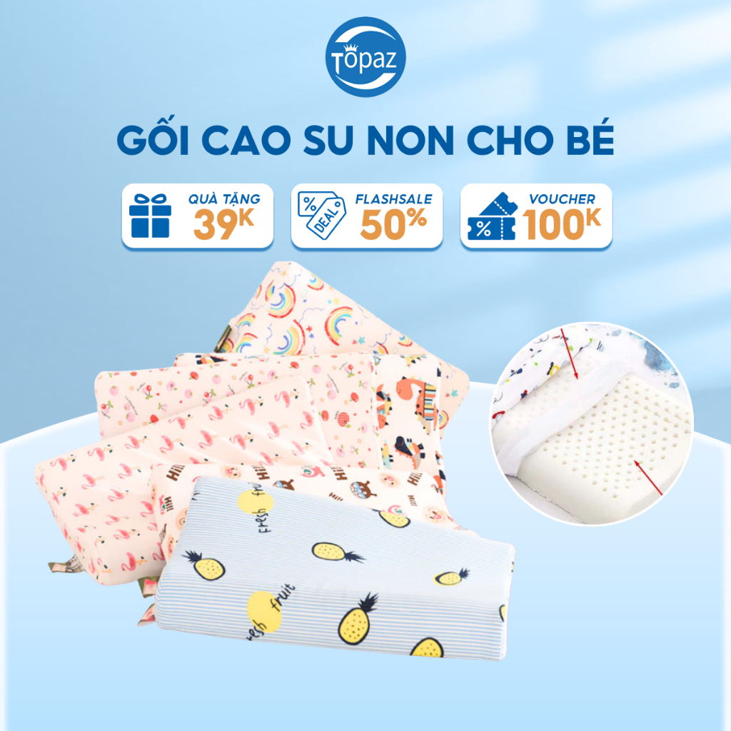 Gối Cao Su Non Tự Nhiên Cho Bé TOPAZ Có Lỗ Thoáng Khí Thiết Kế Lượn Sóng Giúp Trẻ Ngủ Sâu Hơn Giao Mẫu Ngẫu Nhiên
