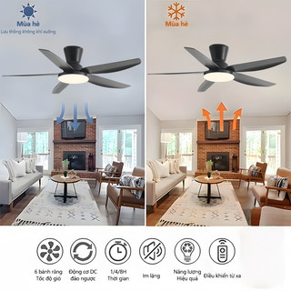 Quạt trần 3 Chế Độ Đèn, Động Cơ Lõi Đồng, 5 Cánh ABS phù hợp mọi không gian