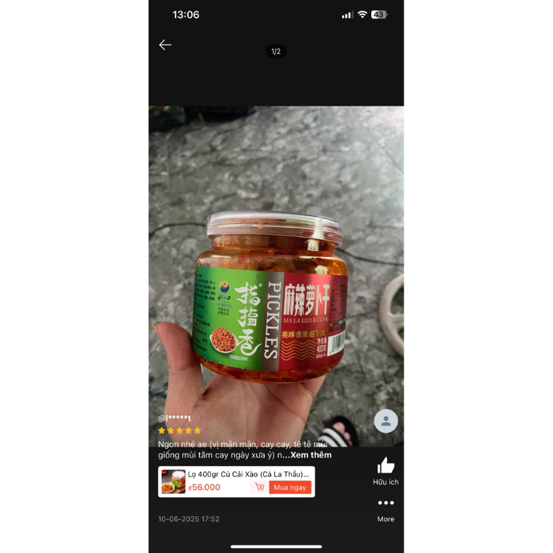 Lọ 400gr Củ Cải Xào (Cà La Thầu) Cay Giòn Tứ Xuyên