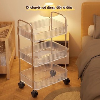 Xe Đẩy 2/3/4 Tầng Kệ Nhựa Trong Suốt Có Bánh Xe đẩy Ăn Nhẹ Đẹp Kệ Bảo Quản Suốt Nhiều Tầng