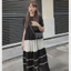 Váy mặc nhà đi chơi bigsize bầu xinh basic Đầm nữ đen trắng dáng dài xòe kẻ ngang cộc tay không cổ form rộng T1303G