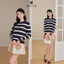 DELIZ - Áo cardigan len dài tay cổ tròn kẻ nngang chất len lông thỏ vặn thừng cao cấp CD849