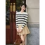 DELIZ - Áo cardigan len dài tay cổ tròn kẻ nngang chất len lông thỏ vặn thừng cao cấp CD849