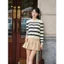DELIZ - Áo cardigan len dài tay cổ tròn kẻ nngang chất len lông thỏ vặn thừng cao cấp CD849