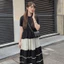 Váy mặc nhà đi chơi bigsize bầu xinh basic Đầm nữ đen trắng dáng dài xòe kẻ ngang cộc tay không cổ form rộng T1303G